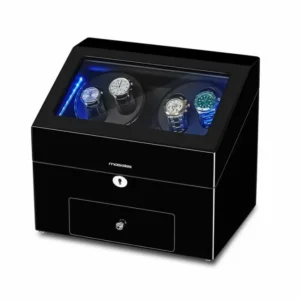 Black Auto Watch Winder Case, Built-in Blue LED Illuminated