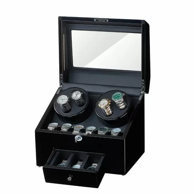 Black Auto Watch Winder Case, Built-in Blue LED Illuminated - Luxury ...