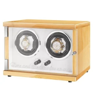 custom jqueen new vertical double watch winders box wood yellow with led light hevea brasiliensis 5d3