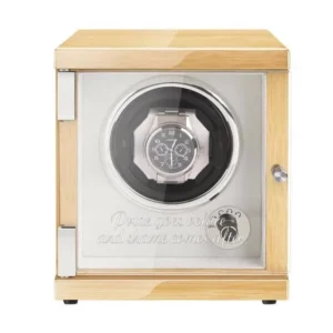 custom jqueen new vertical single watch winder box wood yellow with led light hevea brasiliensis aac