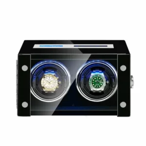 double automatic luxury good watch winder with lcd touch screen in black interior 399
