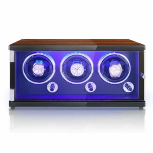jqueen 3 watch winder for automatic watches walnut paint led watch winder with quiet japanese motor open the cover and stop 5 working modes d2e