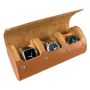 jqueen brown leather watch roll travel case for 3 watches ea7