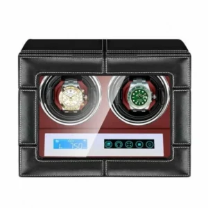 jqueen leather watch winder 2 watches with lcd screen black ebb