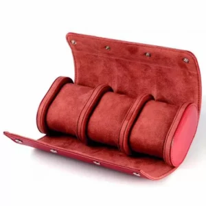 jqueen red leather watch roll for 3 watches 8eb