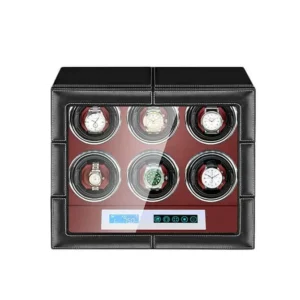 jqueen silent watch winder microfiber leather with lcd touch screen black red c92