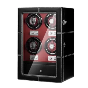 quad auto watch winder box with four quiet mabuchi motors in black red leather 002
