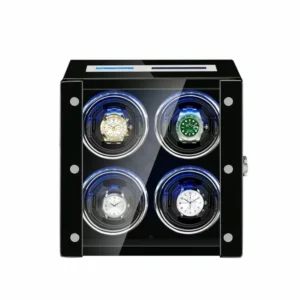 quad automatic watch shaker with lcd touch screen in black red interior cc0