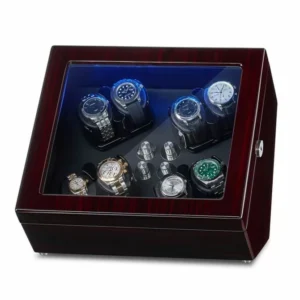 self winding watch winder for 8 winding spaces with built in illumination black 716
