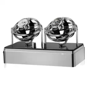 Orbit Gyro Double Watch Winder with LED Lights - Silver