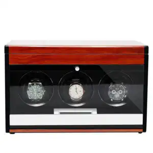 Triple Watch Winder - Wood + Red