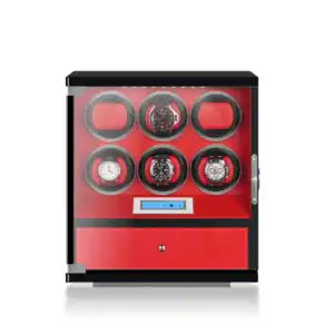 6 Wooden Watch Winder Box for Rolex with 1 Storage Space - Red