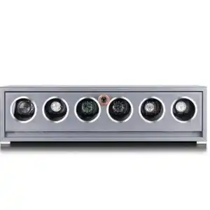 Fingerprint Lock Mechanical 6 Watch Winder Box- Silver