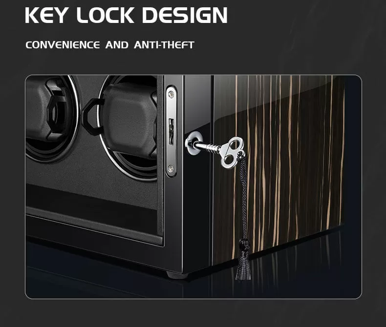 9 Watch Winder Box with 5 Extra Storage in Striped Ebony Wood