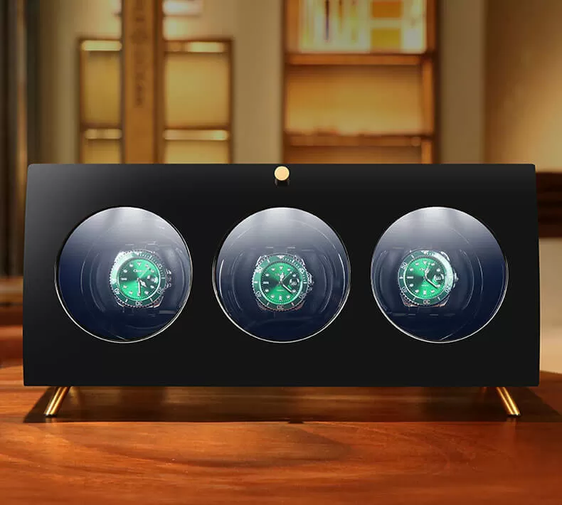 Black Wooden Box Watch Winder Box for 3 Watches