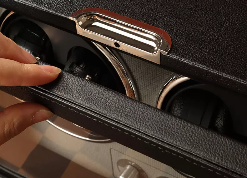 Black Leather Watch Winder Case for 4 Watches