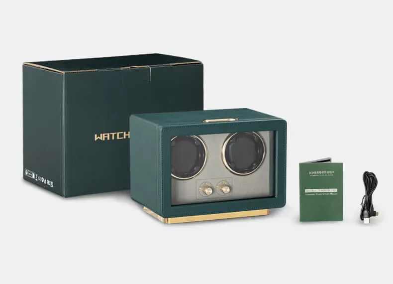 Retro Green Leather Double Watch Winder for Rolex Watches