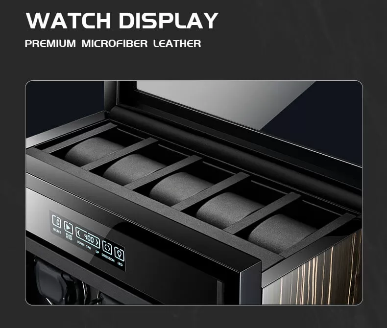 Luxury 6 automatic watch winder box with Extra Storage in Striped Ebony Wood - Dark Warrior