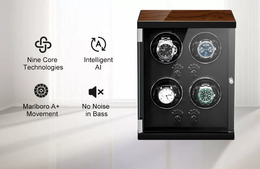 Classic Vertical Quad Automatic Watch Rotator Black interior