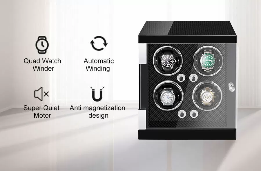 Classic Vertical Wooden Double Watch Winder Black interior