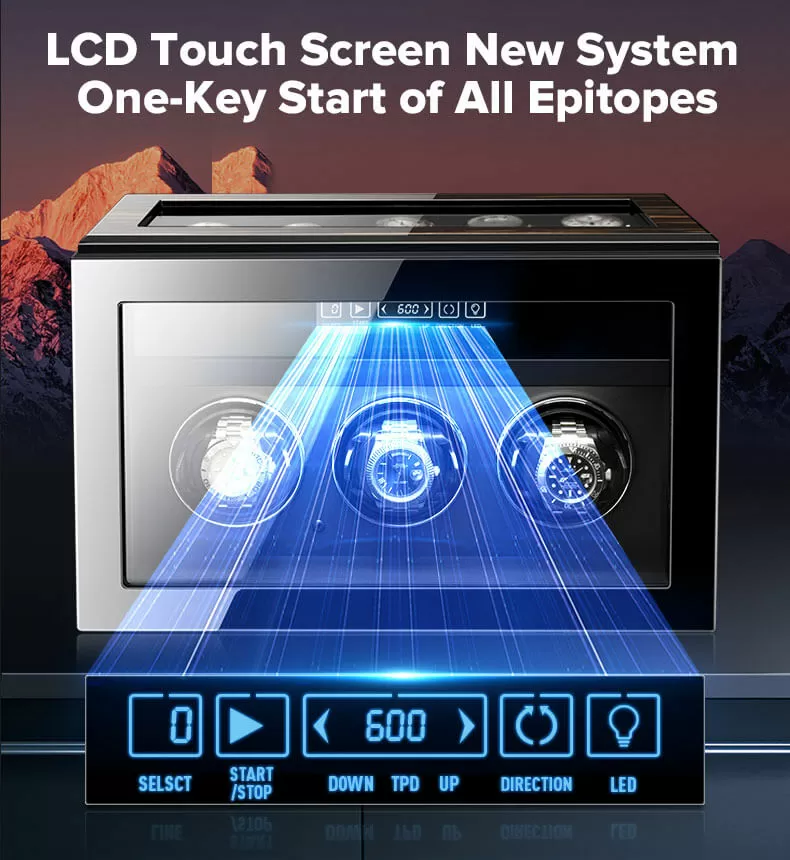 9 Watch Winder Box with 5 Extra Storage in Striped Ebony Wood